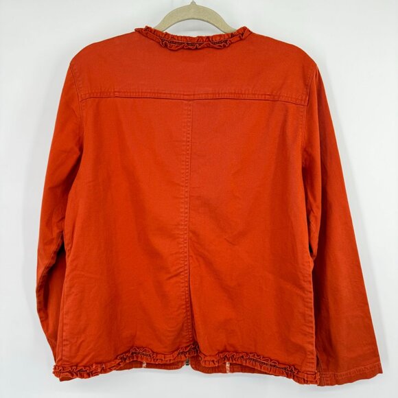 Chico's 2 Women's Orange Ruffle Zip-Up Jacket Size Large Cotton stretch - Picture 9 of 9